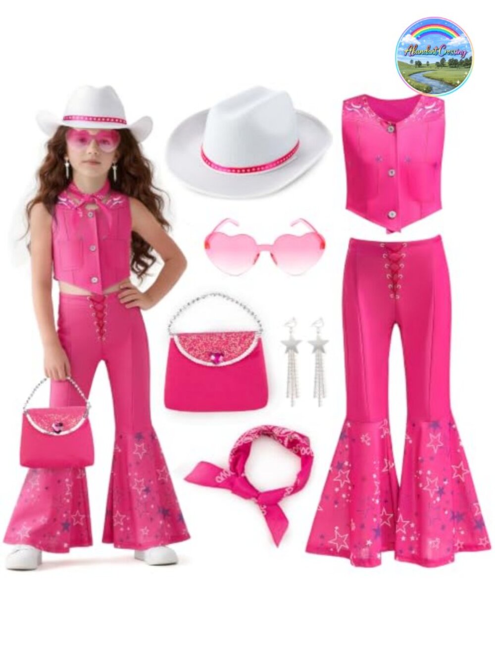Girls Cowgirl Costume Set Polyester Viscose Dress Up Halloween Pretend Play